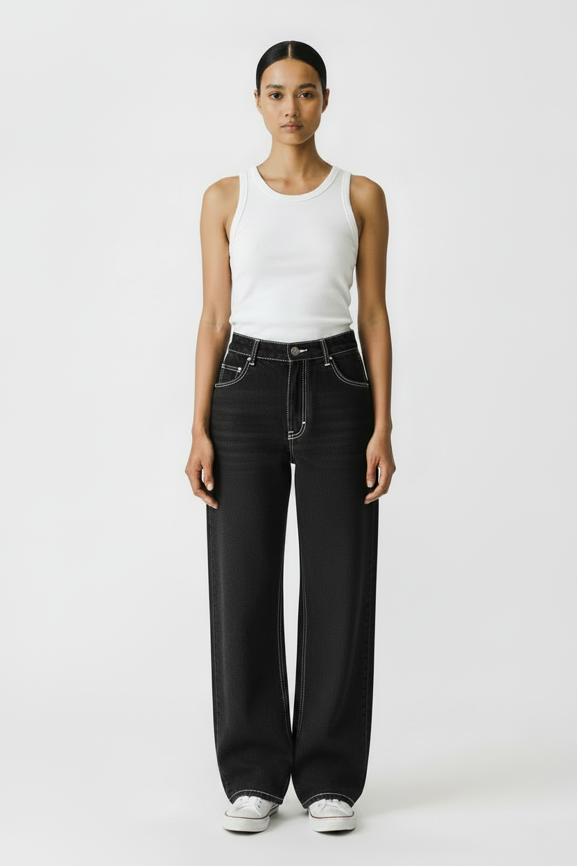 Denim Pants Black Havan Stitching