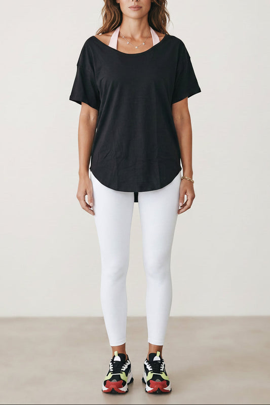 Boat Neck Cotton T-Shirt - Black
