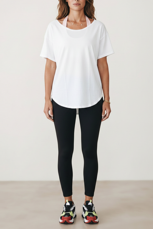 Boat Neck Cotton T-Shirt - White