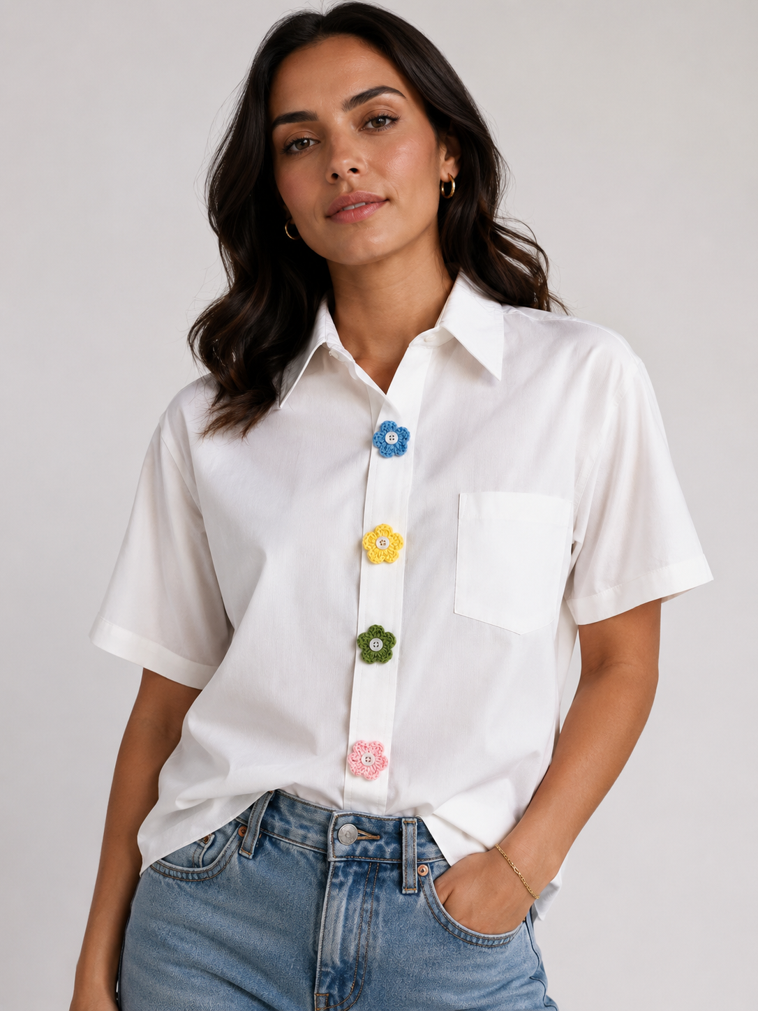 Button Add-on Crochet Pastel Flower