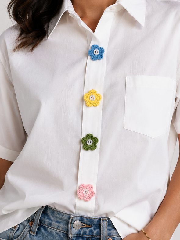 Button Add-on Crochet Pastel Flower