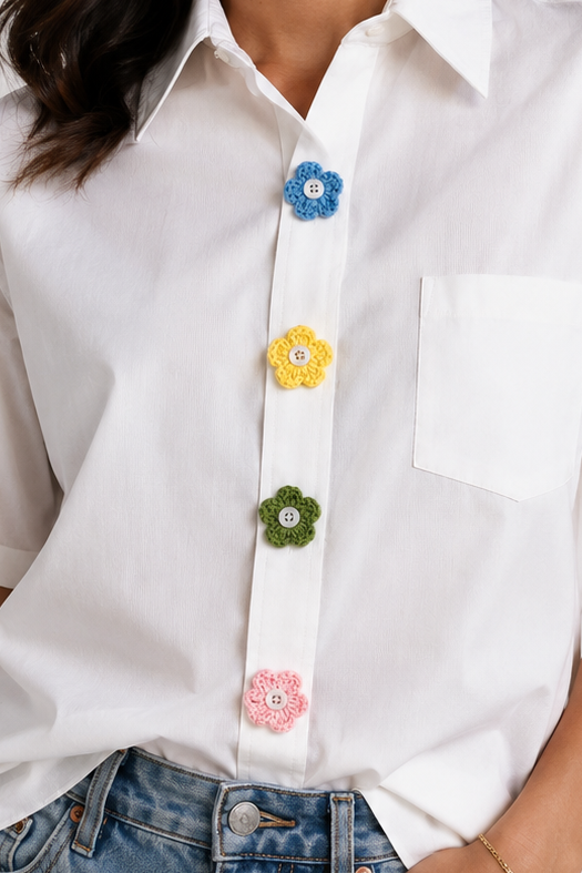 Button Add-on Crochet Pastel Flower