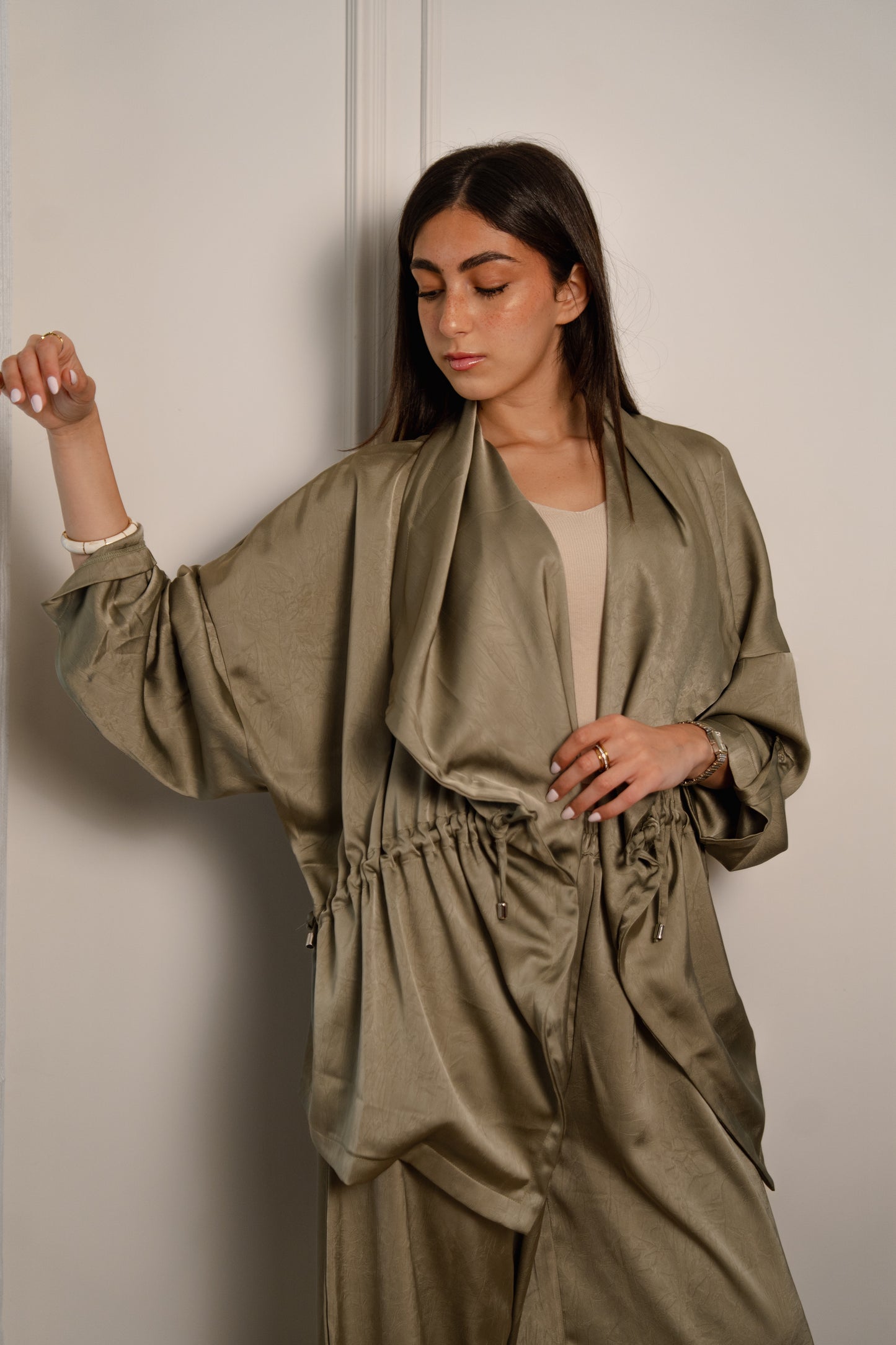 Crushed Satin Jacket - Light Olive