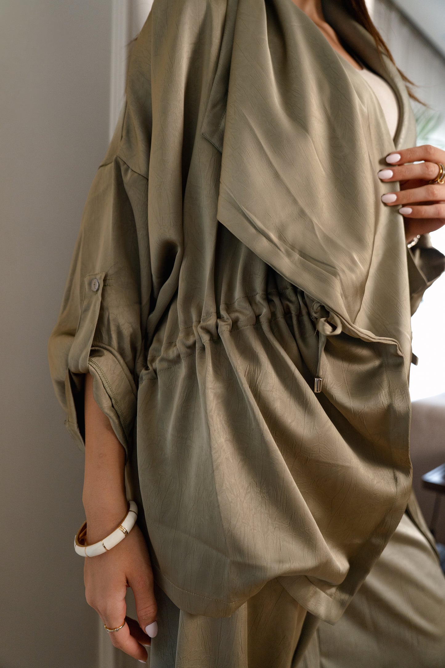 Crushed Satin Jacket - Light Olive