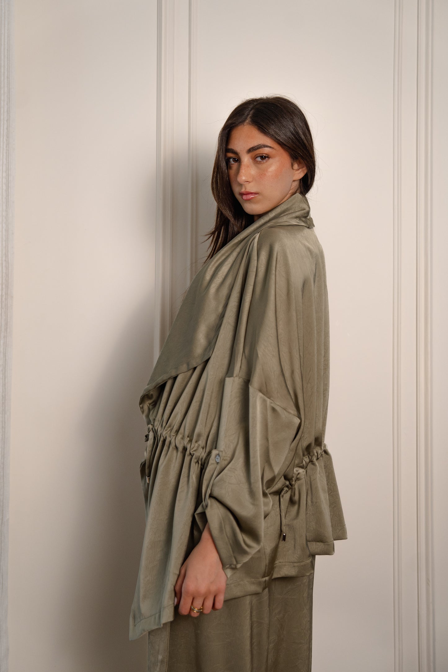 Crushed Satin Jacket - Light Olive