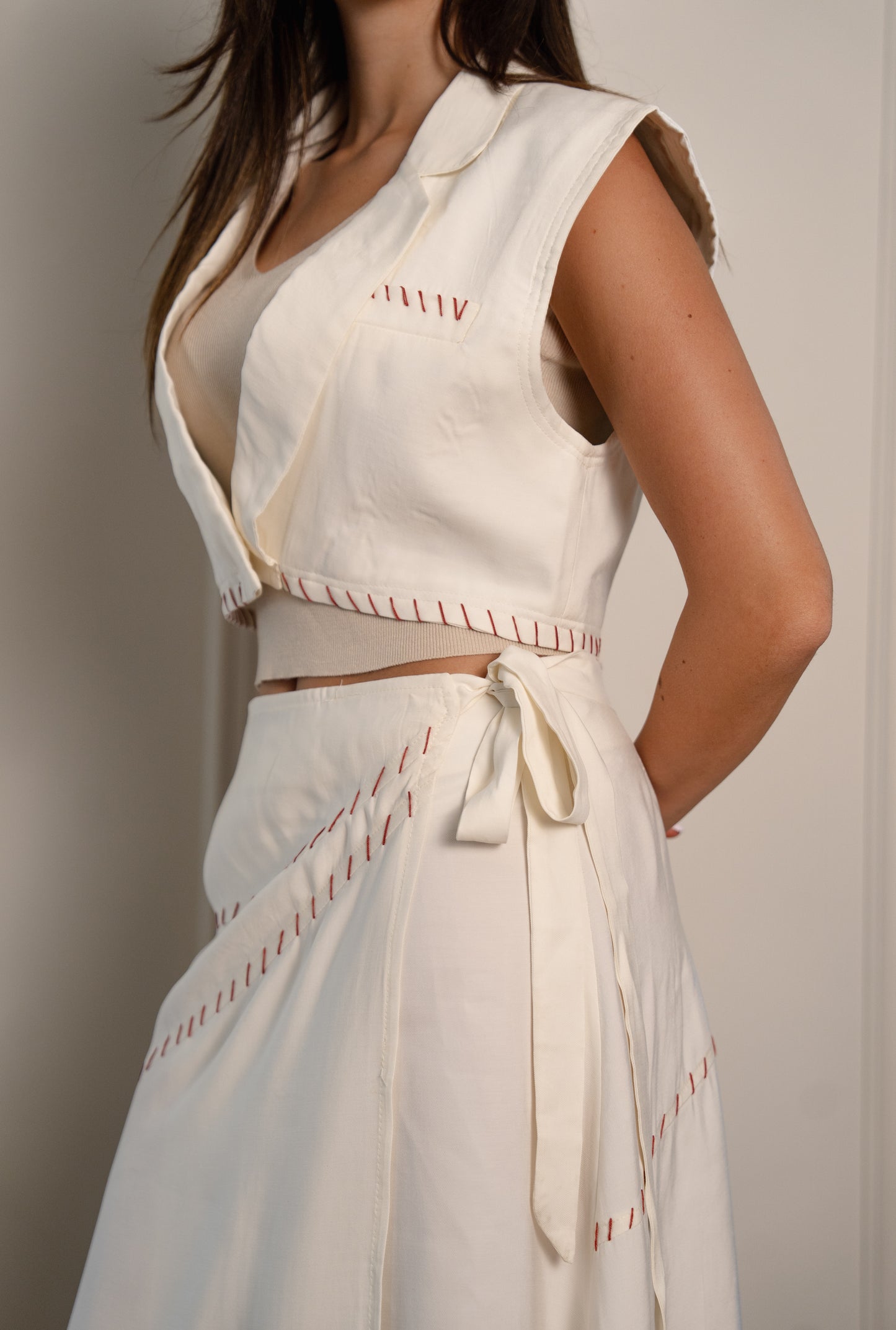 Hand Stitched Wrap Skirt - White