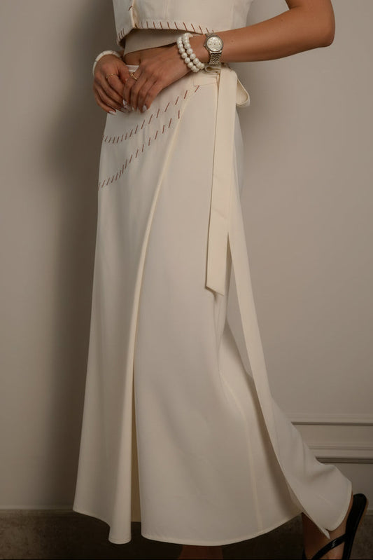 Hand Stitched Wrap Skirt - White