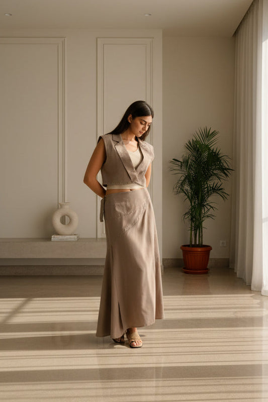 Hand Stitched Wrap Skirt - Camel