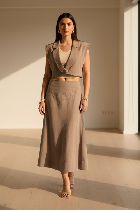 Hand Stitched Wrap Skirt - Camel