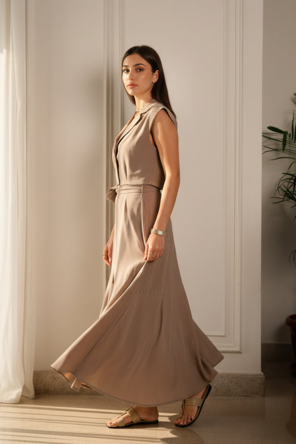 Hand Stitched Wrap Skirt - Camel