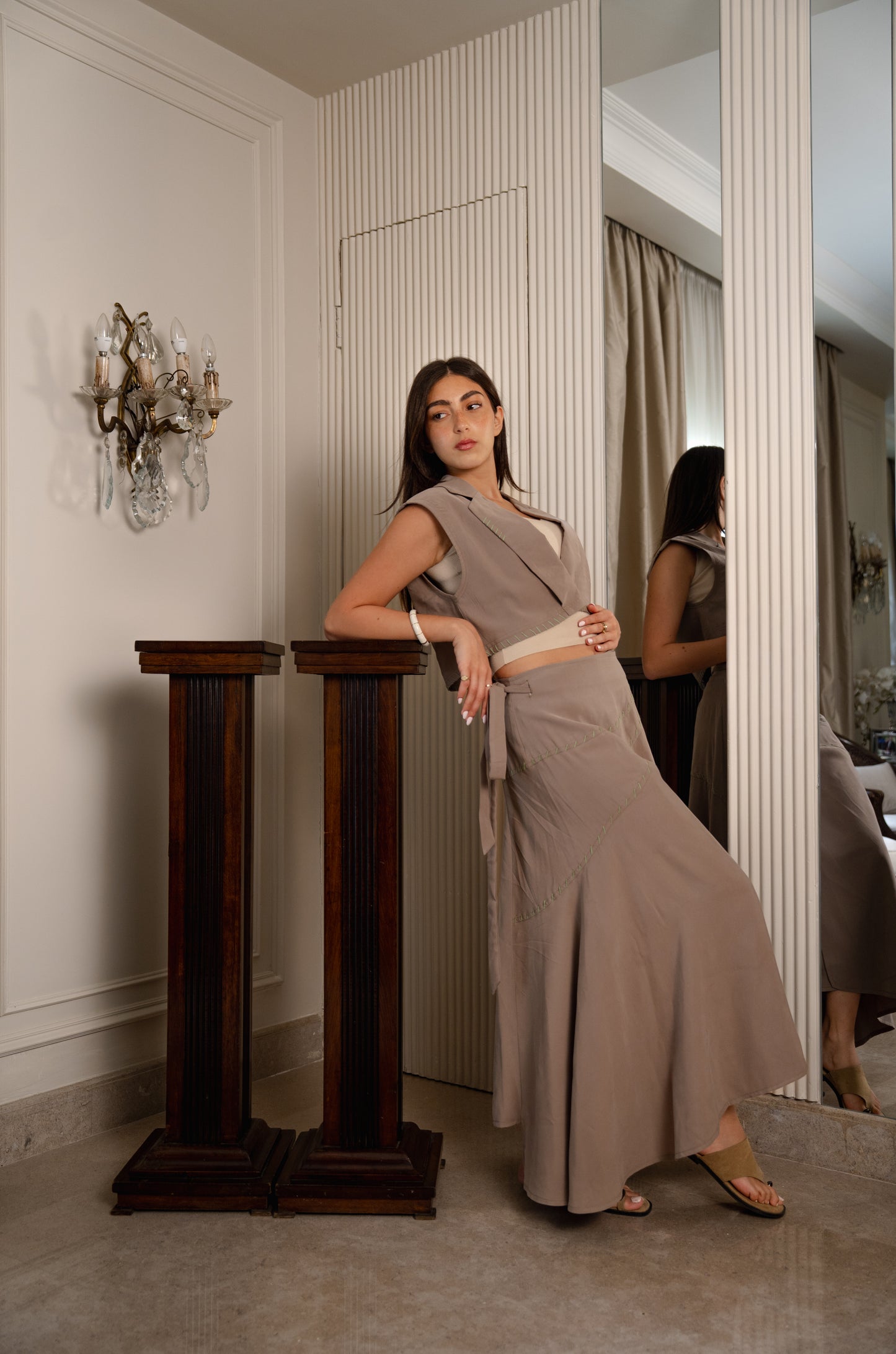 Hand Stitched Wrap Skirt - Camel