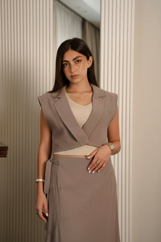 Hand Stitched Vest - Camel