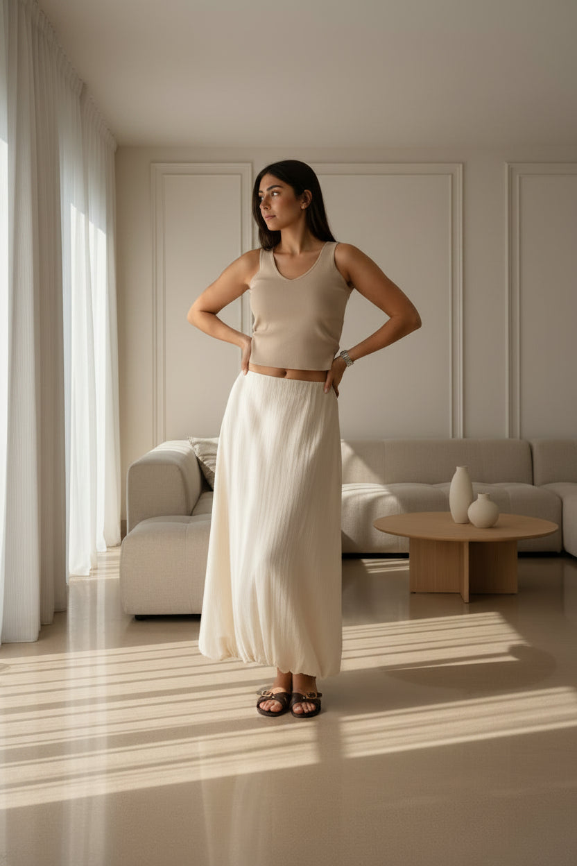 Crinkle Balloon Skirt - White