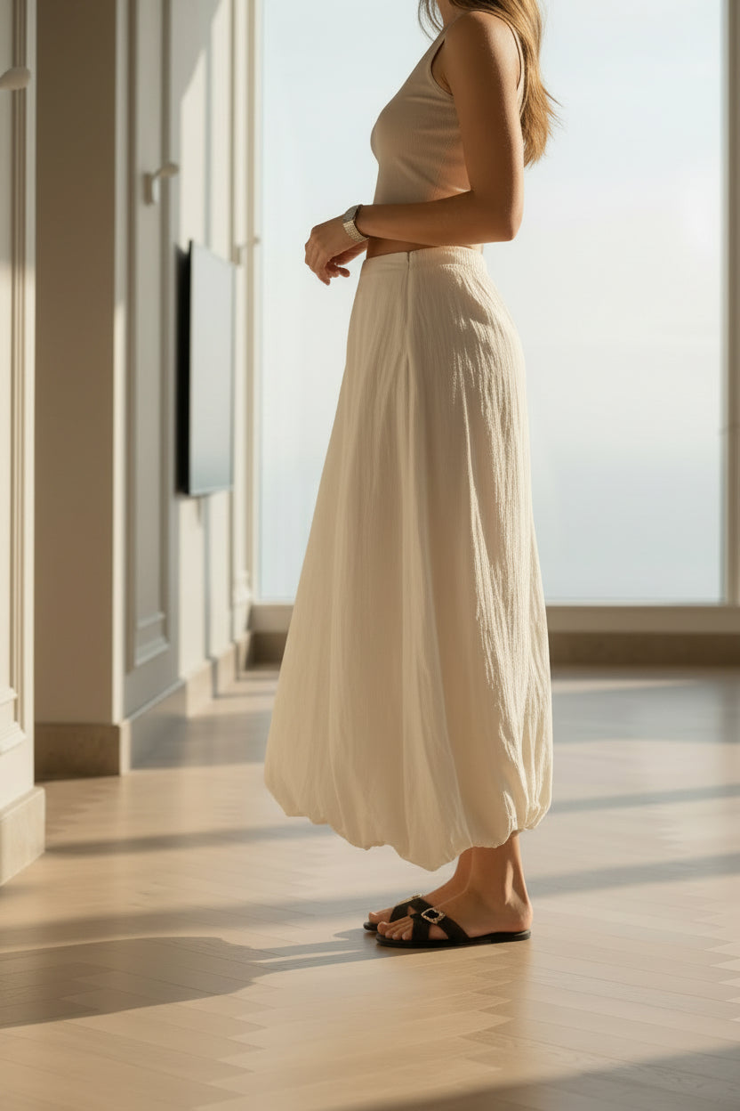 Crinkle Balloon Skirt - White