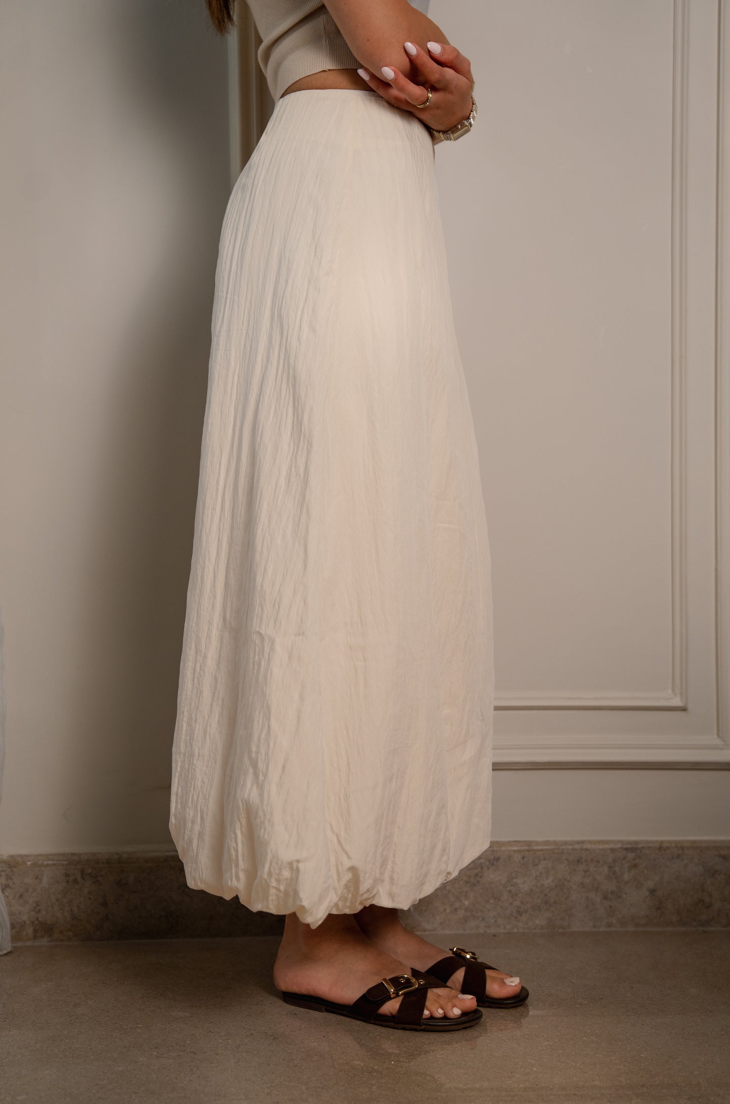 Crinkle Balloon Skirt - White