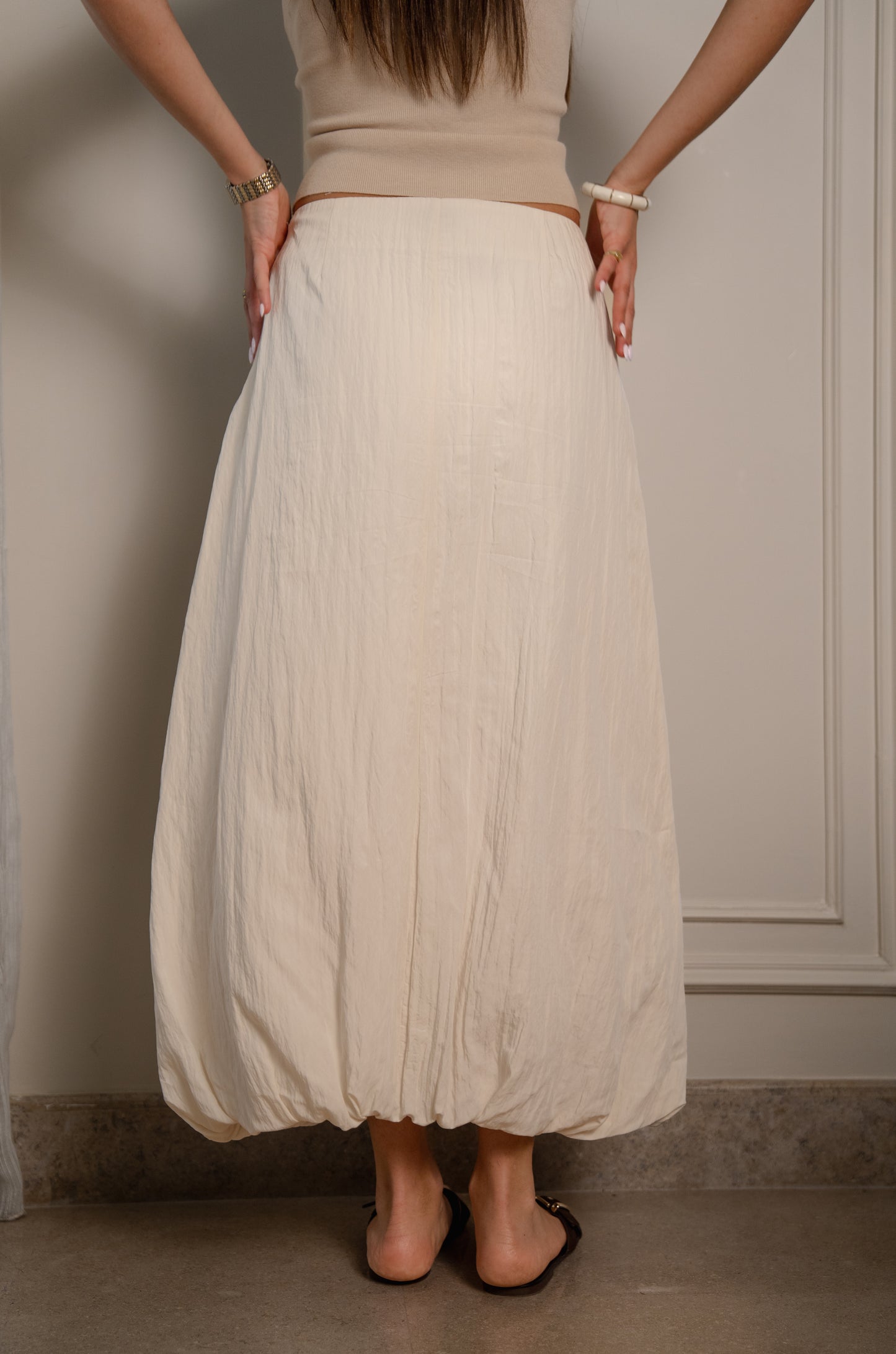 Crinkle Balloon Skirt - White