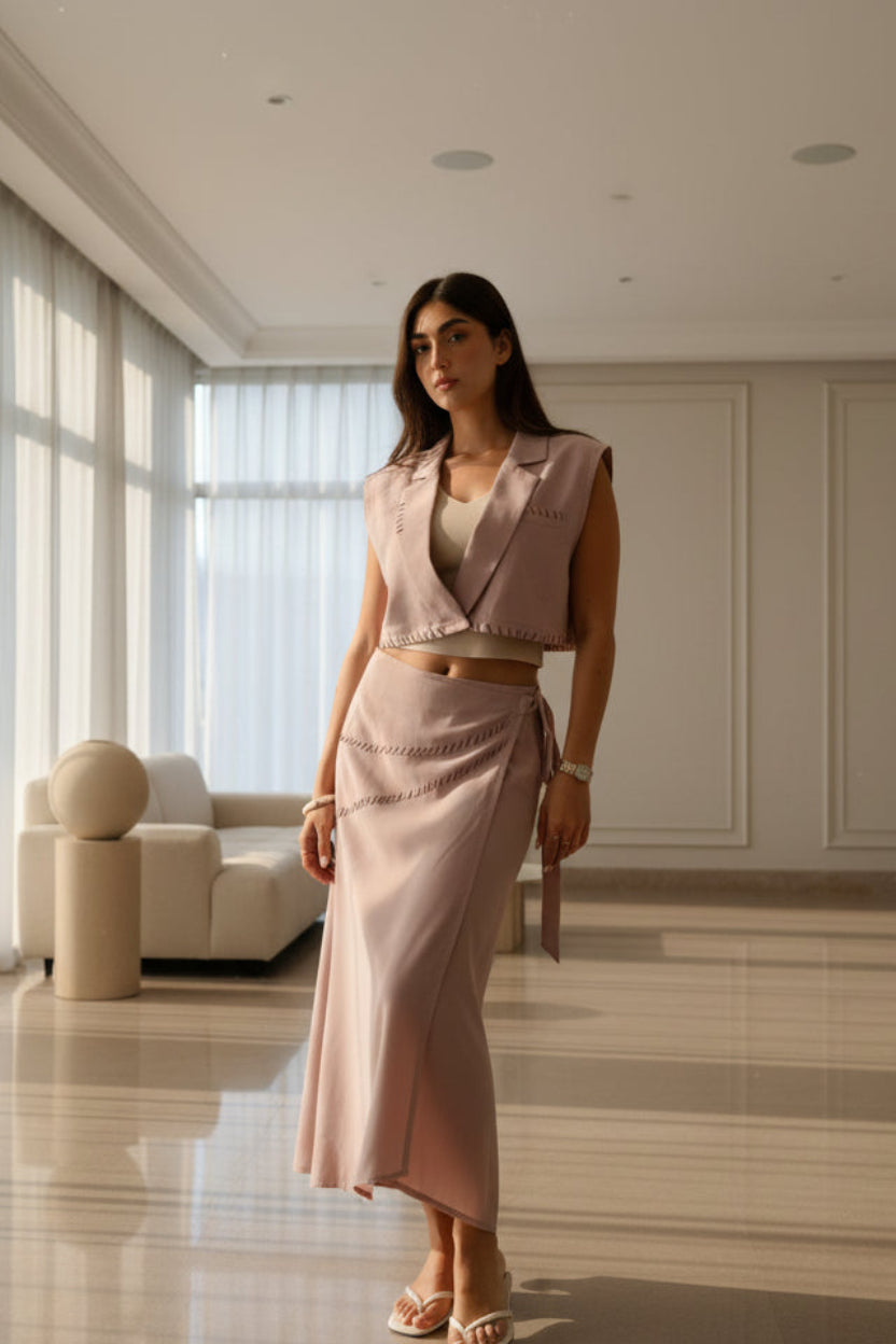 Hand Stitched Wrap Skirt - Dusty Pink