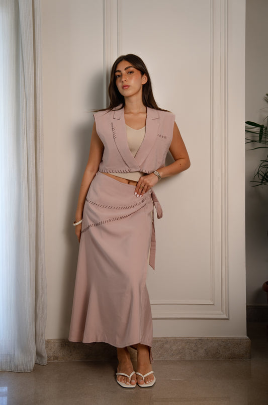 Hand Stitched Wrap Skirt - Dusty Pink