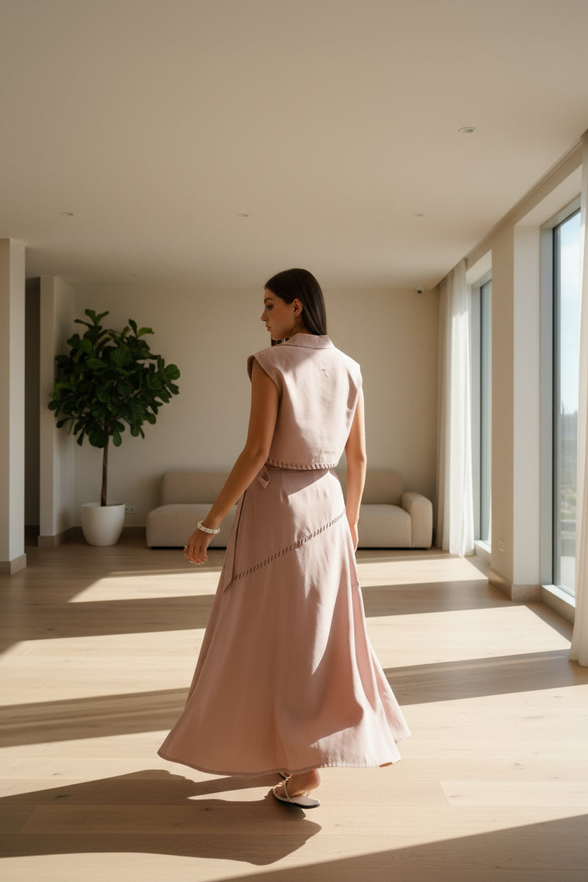 Hand Stitched Wrap Skirt - Dusty Pink