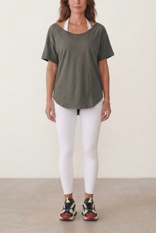 Boat Neck Cotton T-Shirt - Light Olive