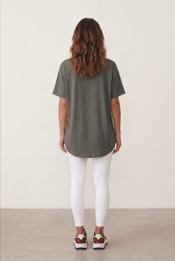 Boat Neck Cotton T-Shirt - Light Olive