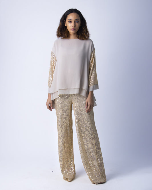 SEQUENCED WIDE LEG PANTS