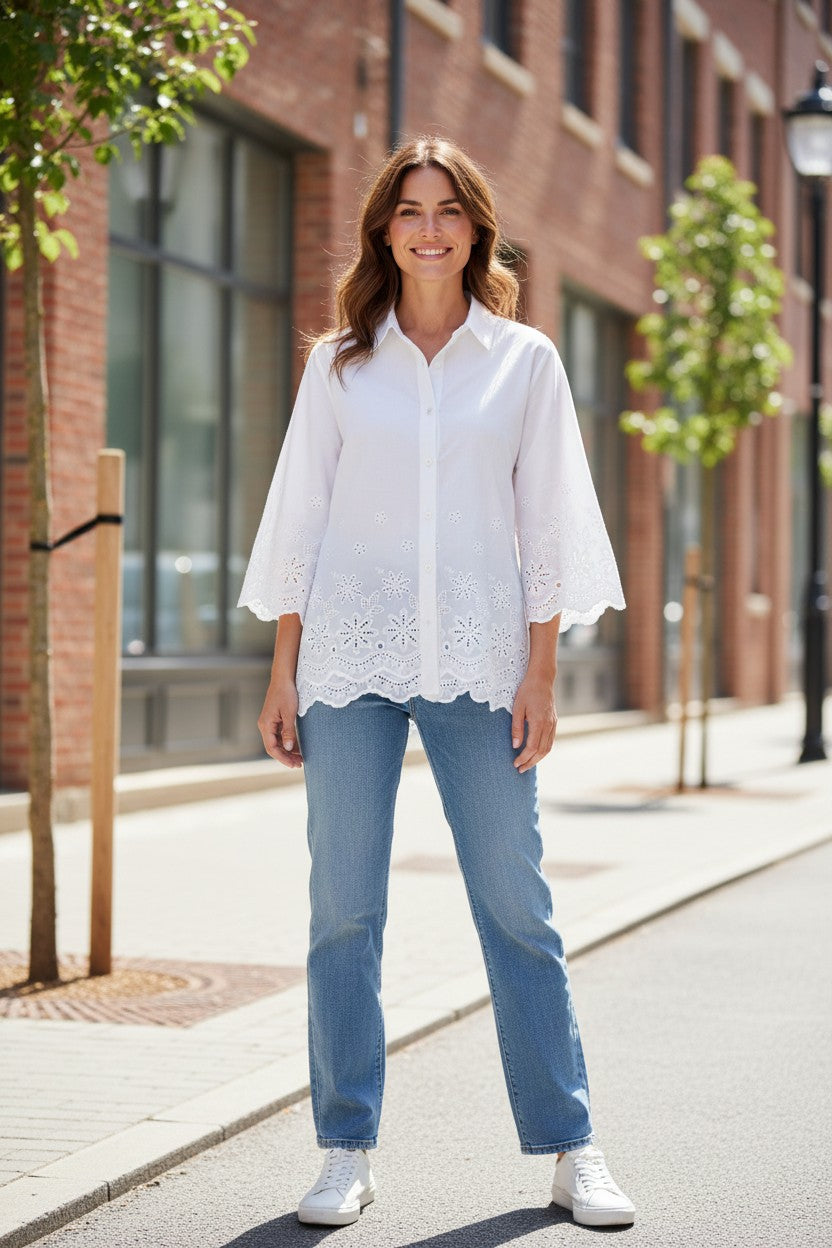 Floral Hem Cotton Shirt