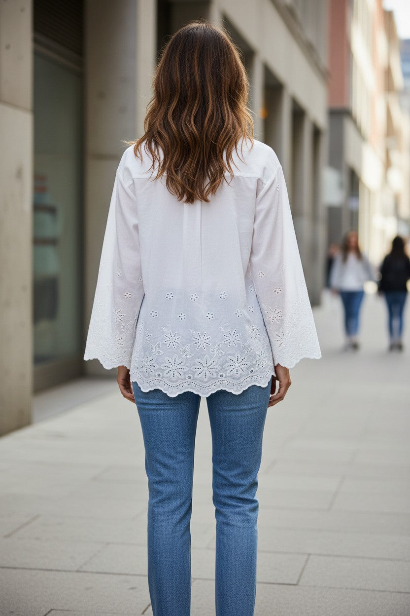 Floral Hem Cotton Shirt