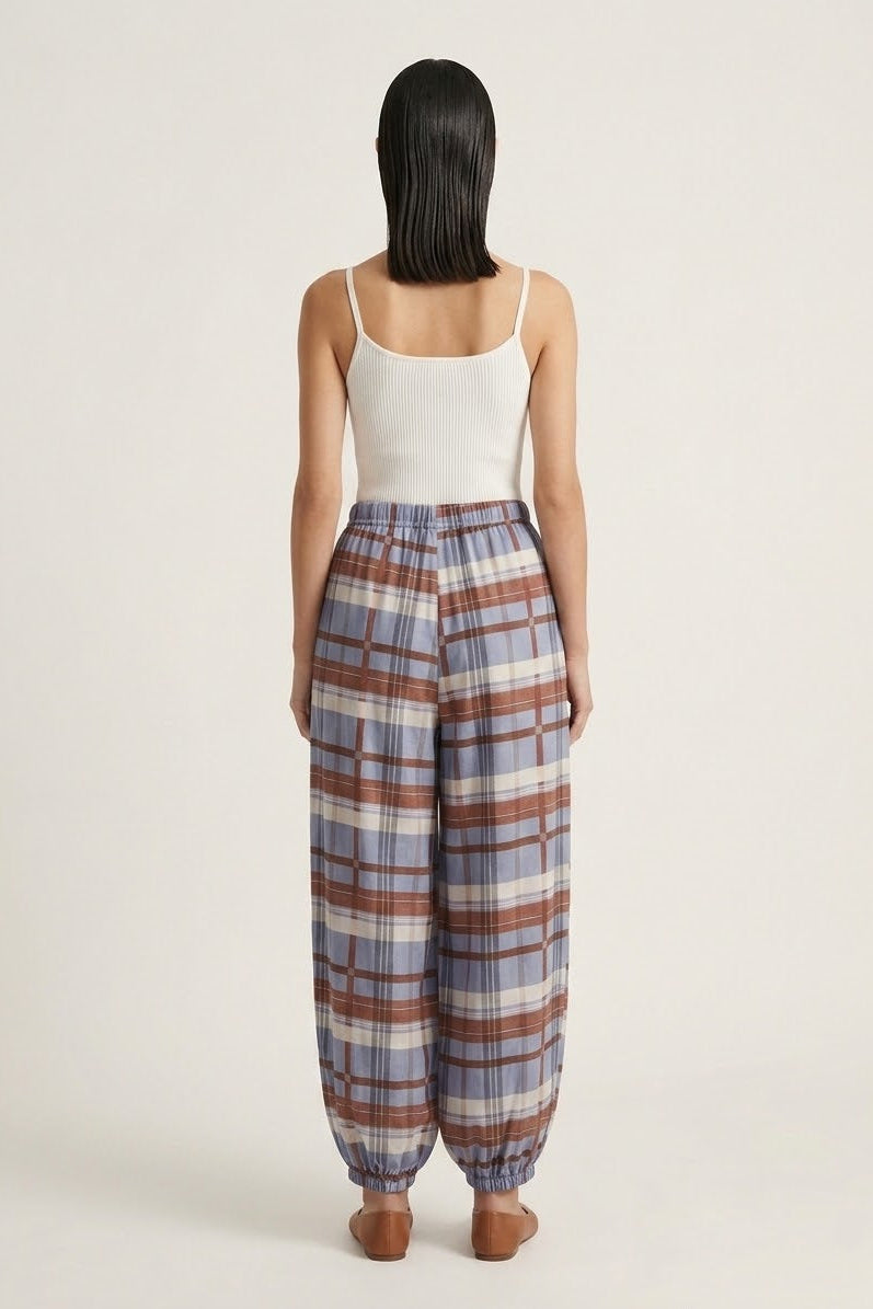 Checkered Balloon Pants - Blue