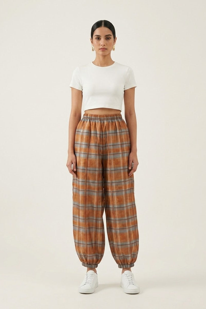 Checkered Balloon Pants - Orange
