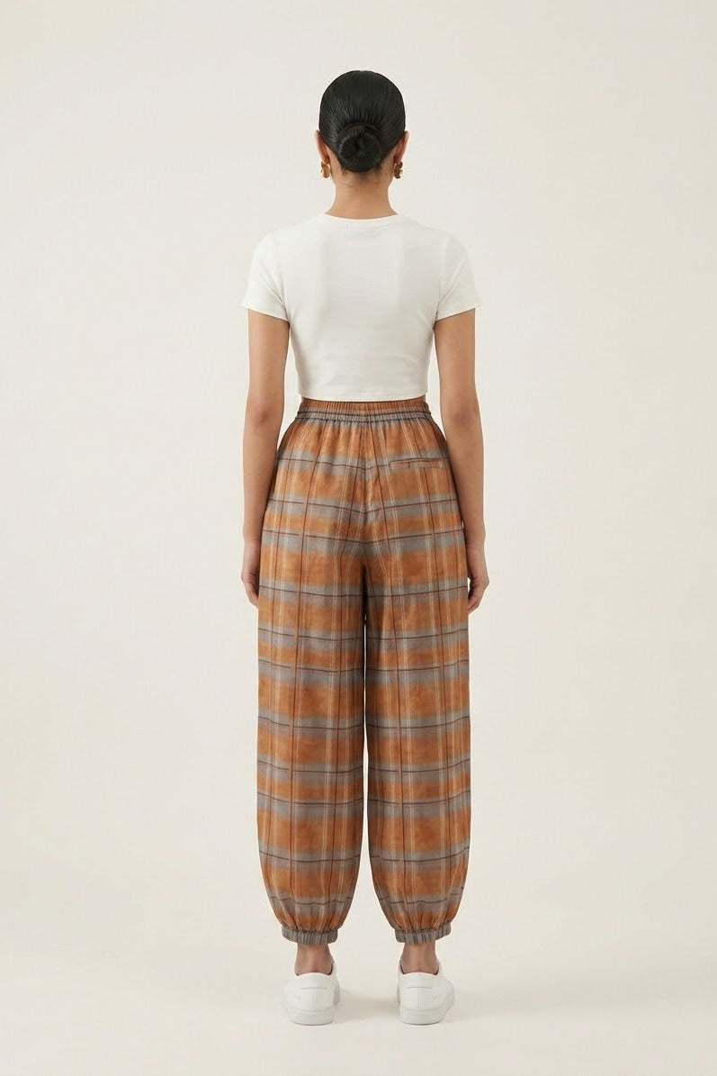 Checkered Balloon Pants - Orange