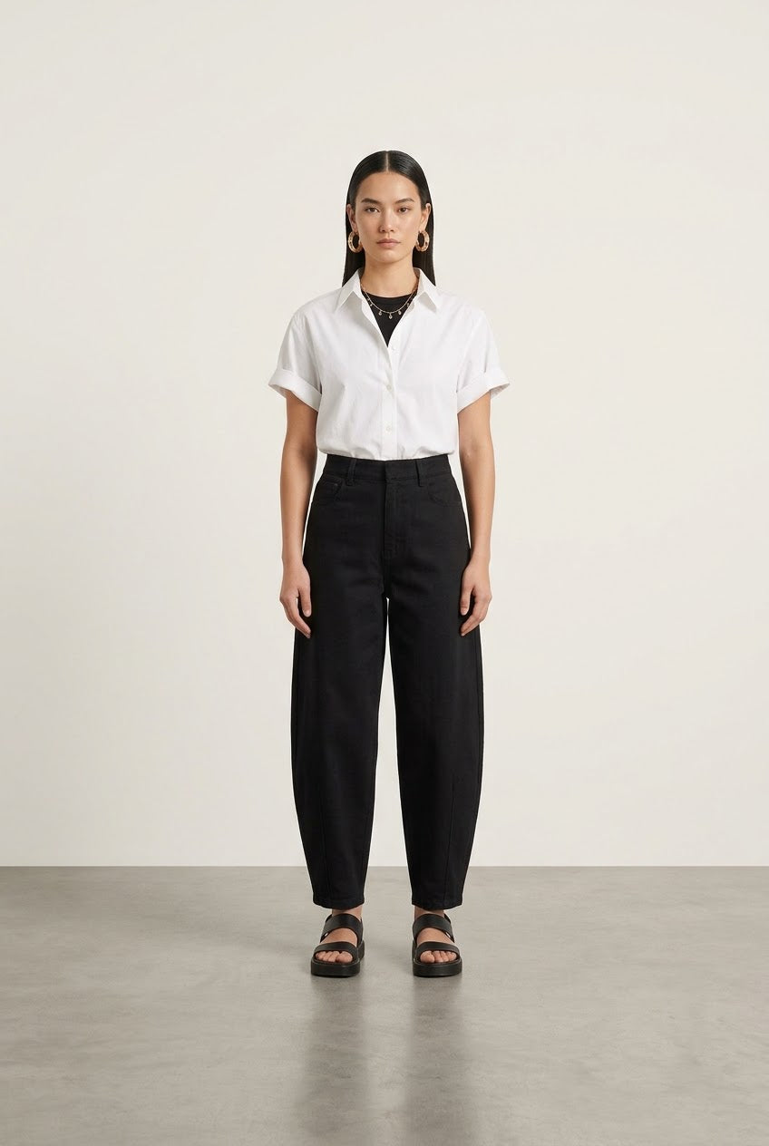 Barrel Gabardin Pants - Black