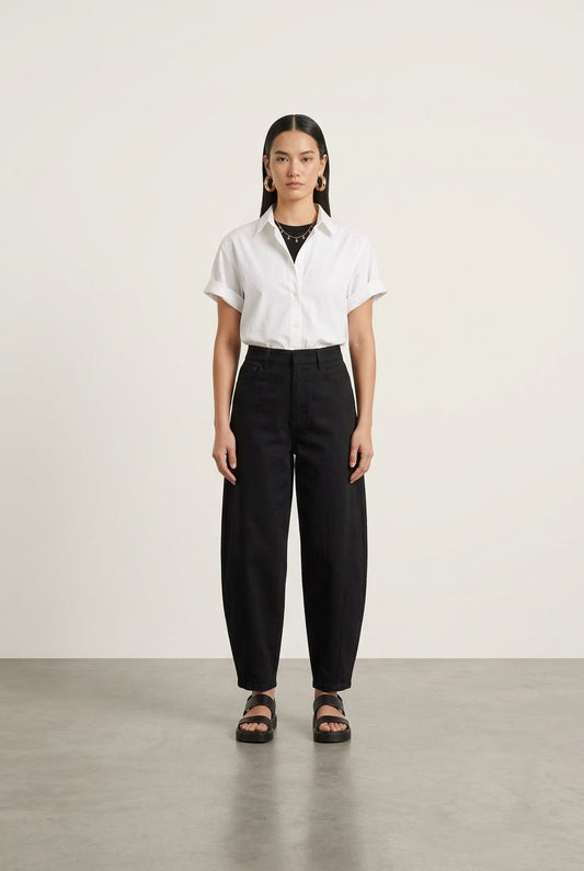 Barrel Gabardin Pants - Black