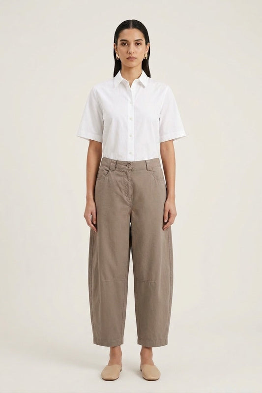 Barrel Gabardin Pants - Beige
