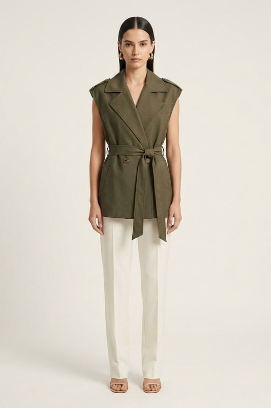 Tencel Belted Vest - Olive