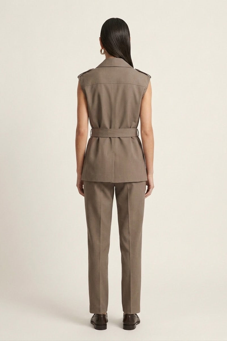 Tencel Belted Vest - Beige