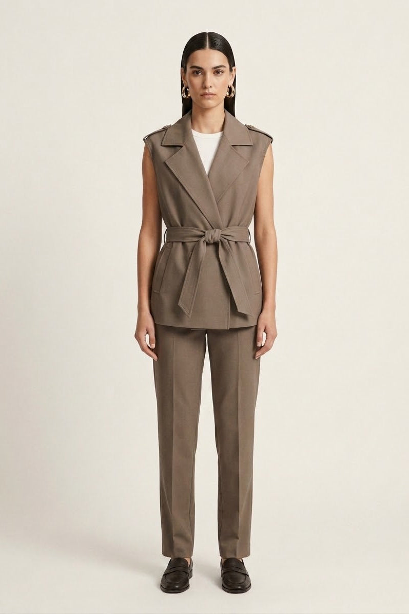 Tencel Belted Vest - Beige