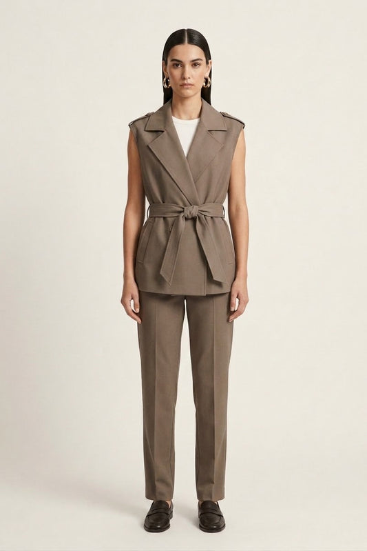 Tencel Belted Vest - Beige