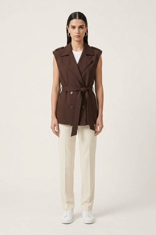 Tencel Belted Vest - Brown