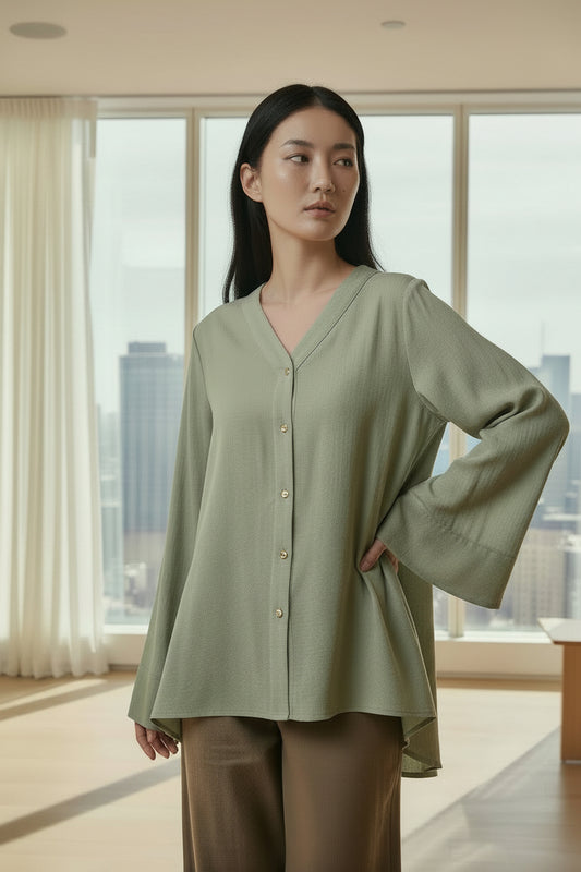 Bell Sleeves Shirt - Green