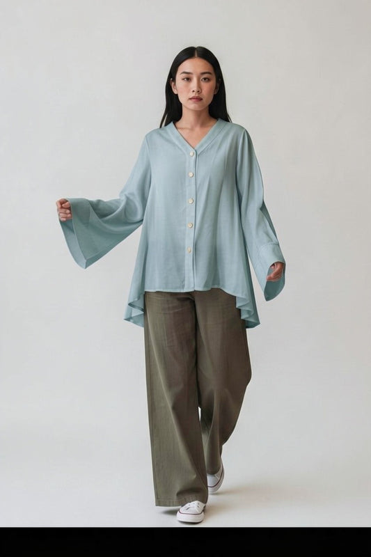 Bell Sleeves Shirt - Blue