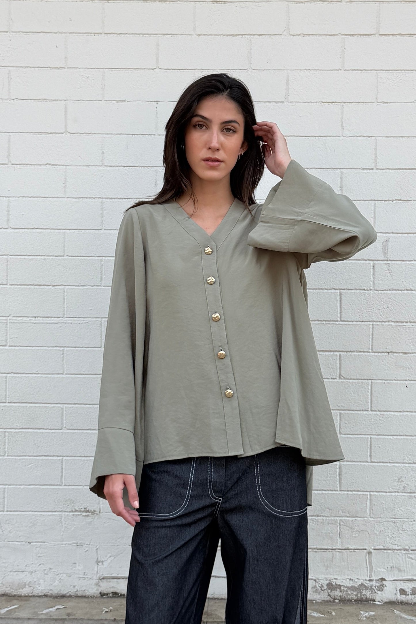 Bell Sleeves Shirt - Green
