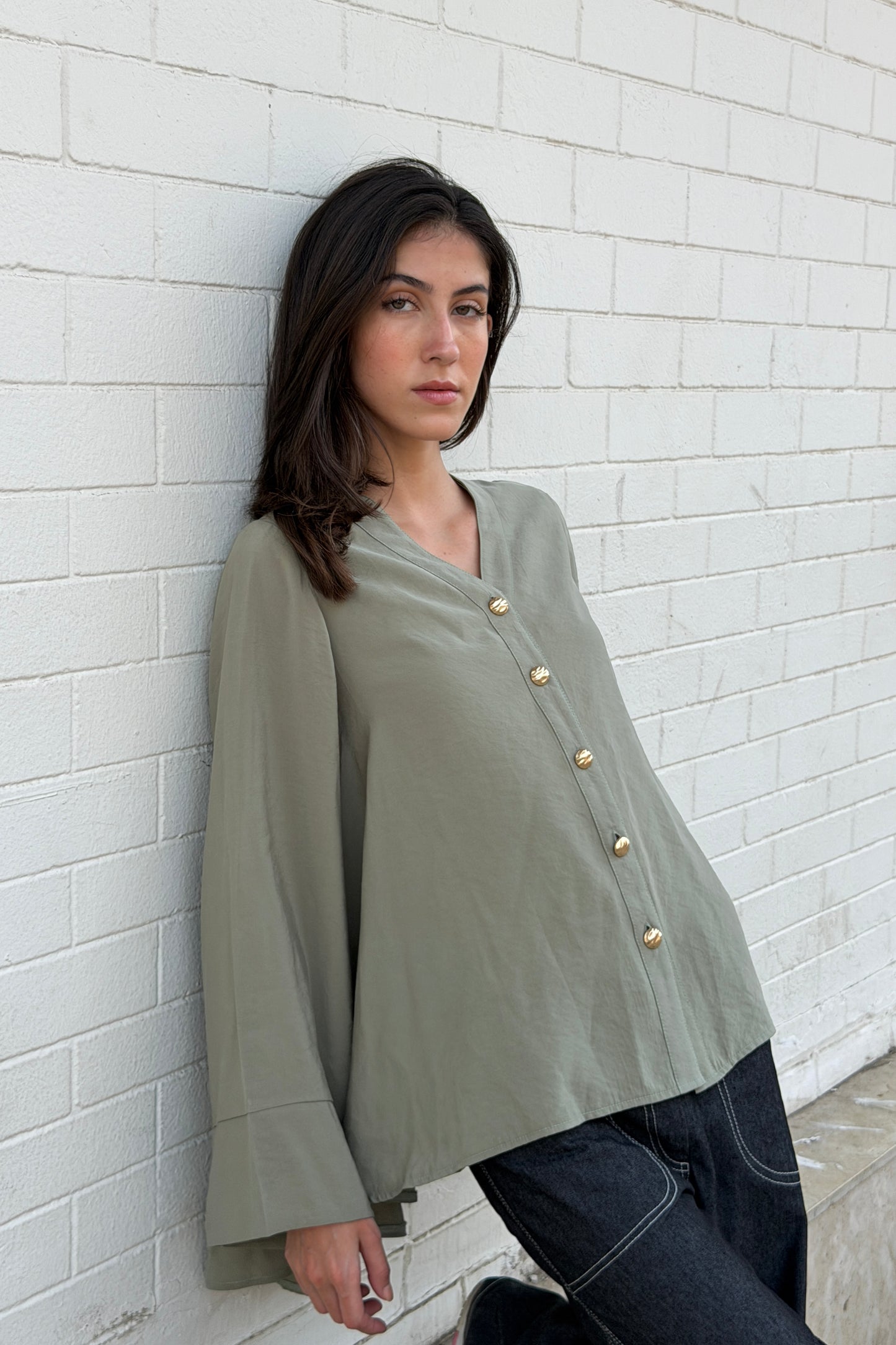 Bell Sleeves Shirt - Green