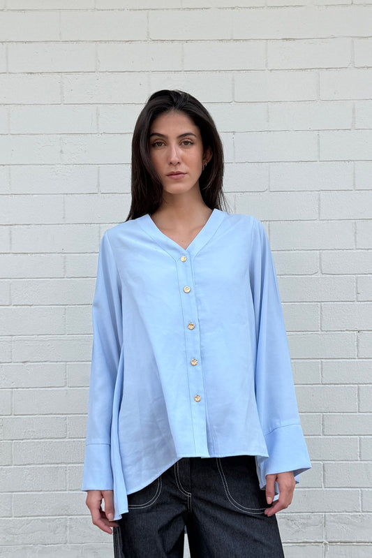 Bell Sleeves Shirt - Blue