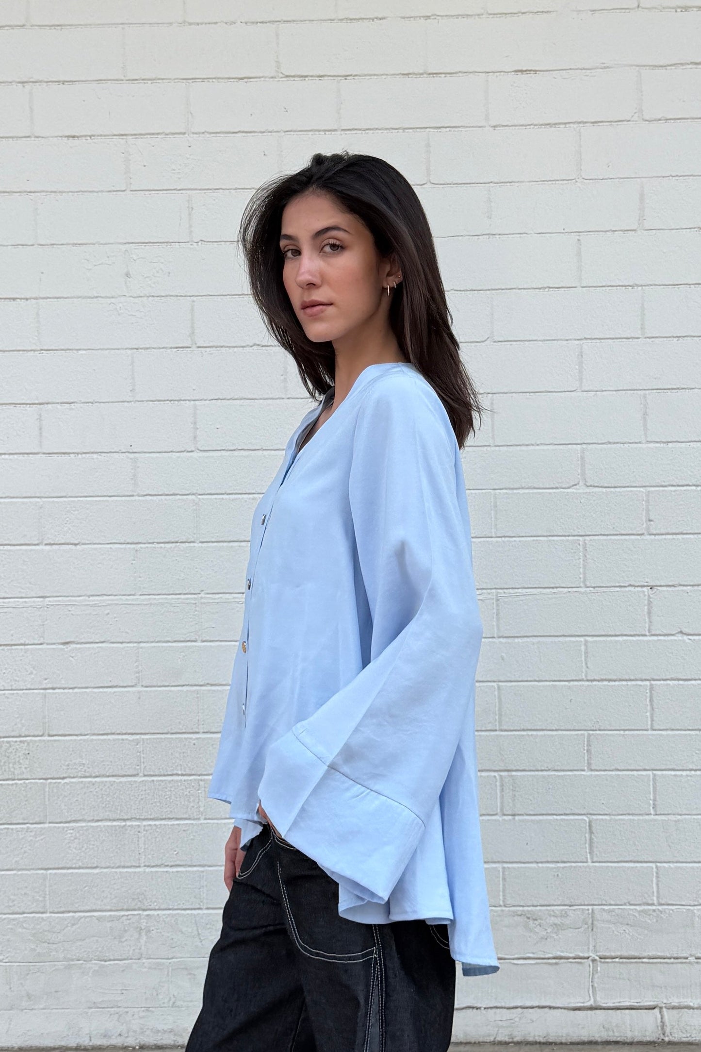 Bell Sleeves Shirt - Blue