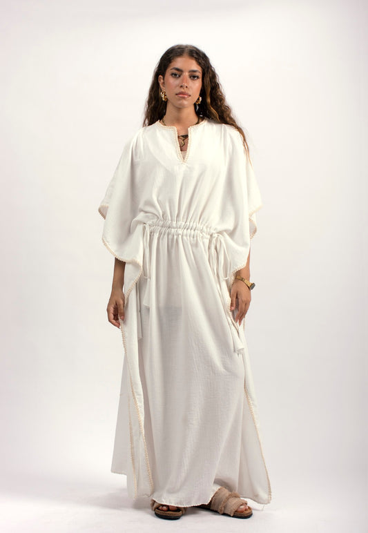 Handtrimmed Kaftan Dress - Off White