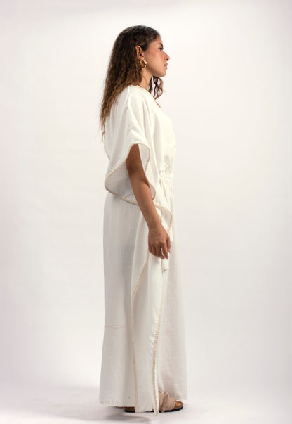 Handtrimmed Kaftan Dress - Off White