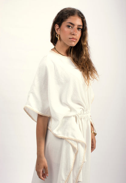 Handtrimmed Kaftan Dress - Off White