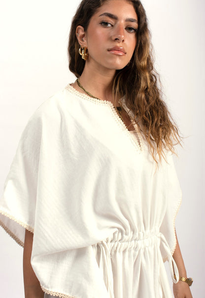 Handtrimmed Kaftan Dress - Off White