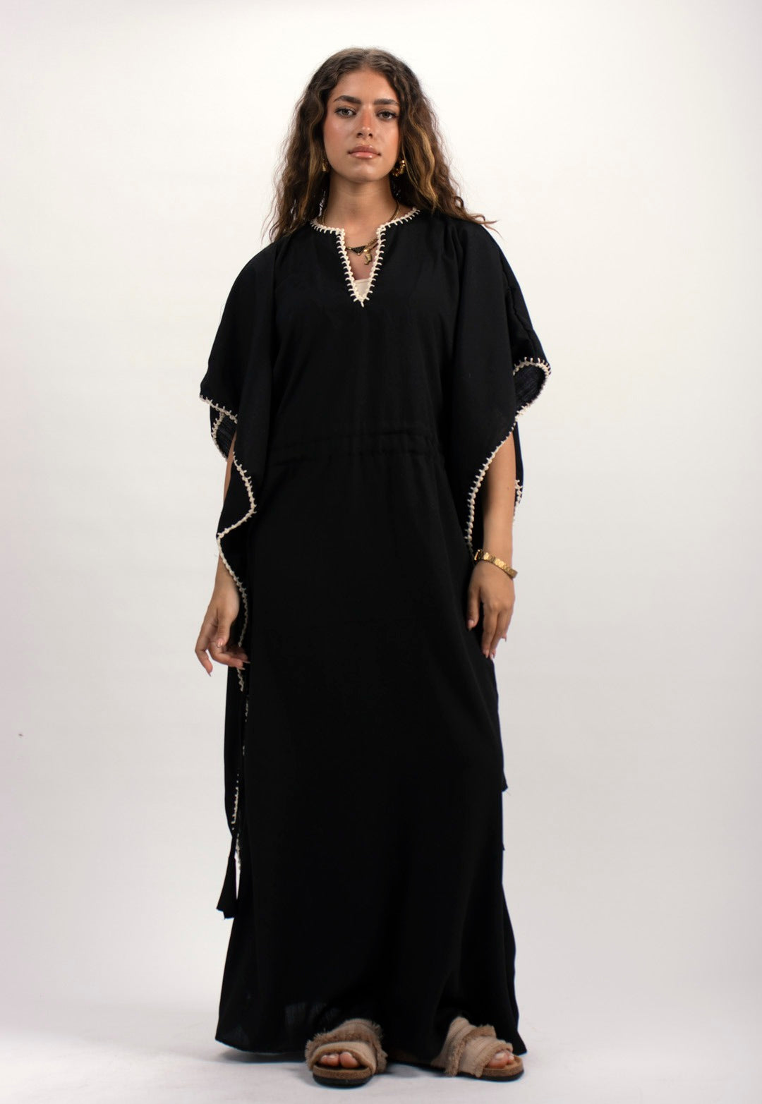 Handtrimmed Kaftan Dress - Black